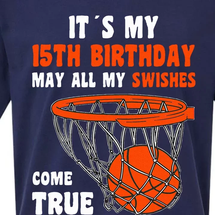 15 Year Old Happy 15th Birthday Basketball 15th Birthday Sueded Cloud Jersey T-Shirt