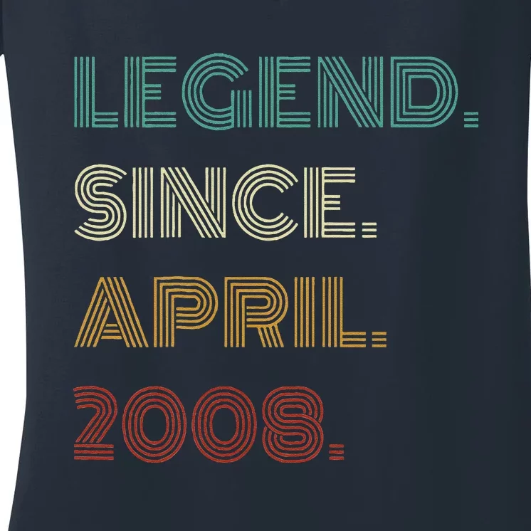 16 Years Old Legend Since April 2008 16th Birthday Women's V-Neck T-Shirt