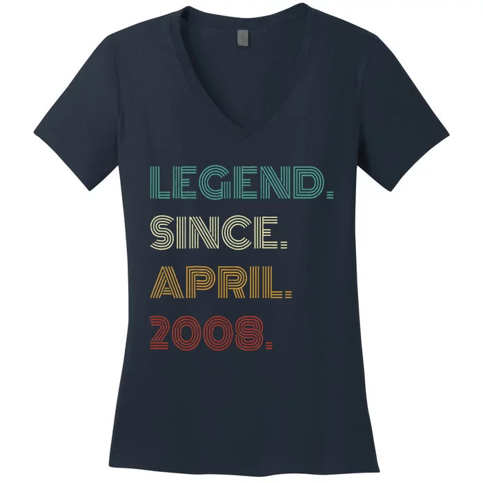 16 Years Old Legend Since April 2008 16th Birthday Women's V-Neck T-Shirt