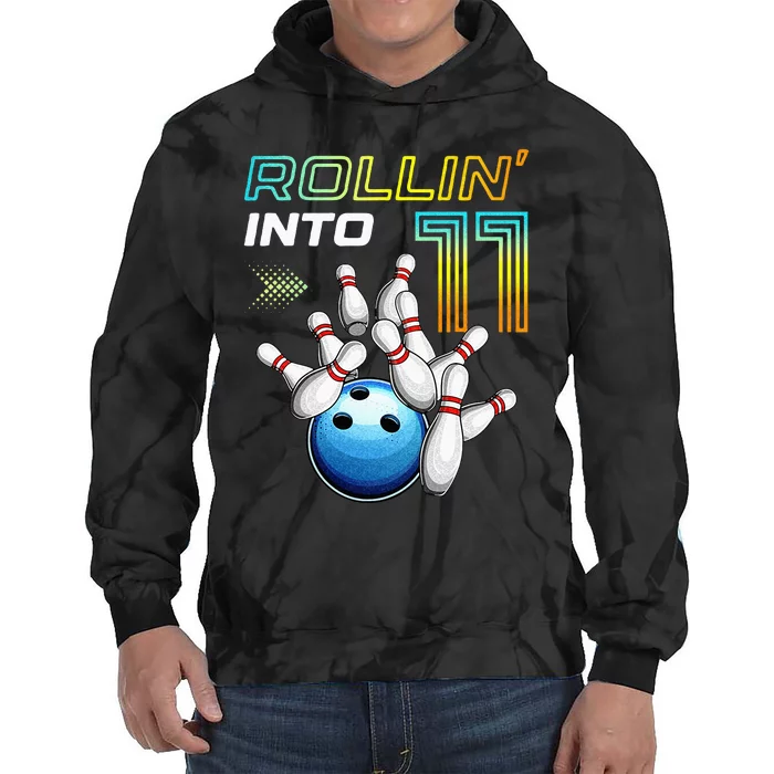 11 Year Old Bowling Retro Vintage 11th Birthday Tie Dye Hoodie