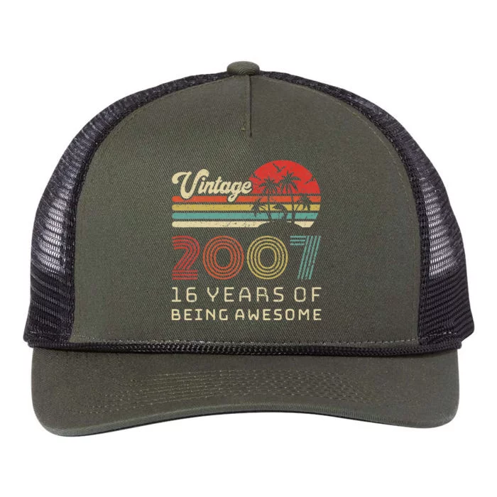 16 Year Old Birthday Vintage 2007 16th Birthday Retro Rope Trucker Hat Cap