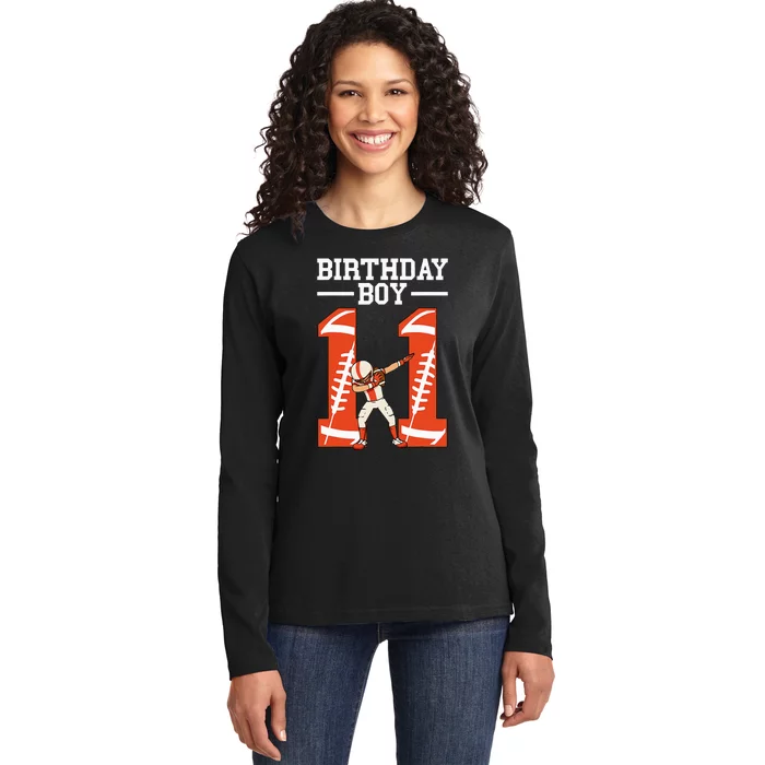 11 Years Old Football Player 11th Football Birthday Ladies Long Sleeve Shirt