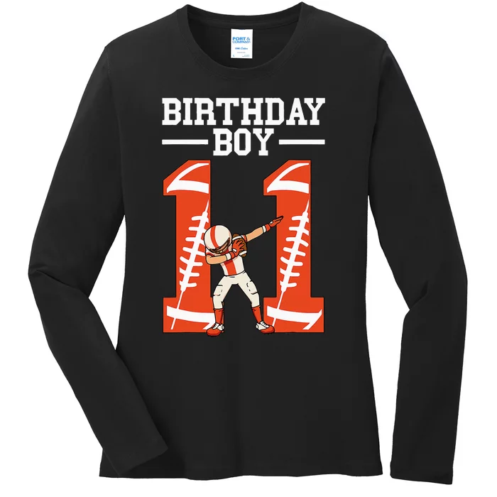 11 Years Old Football Player 11th Football Birthday Ladies Long Sleeve Shirt