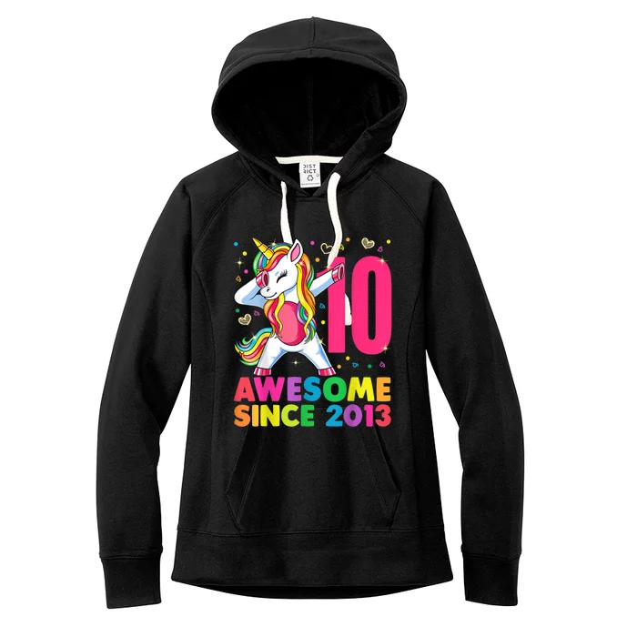 10 Year Old Unicorn Dabbing 10th Birthday Girl Unicorn Party Women's Fleece Hoodie