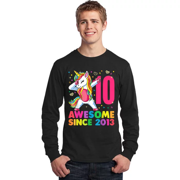 10 Year Old Unicorn Dabbing 10th Birthday Girl Unicorn Party Tall Long Sleeve T-Shirt