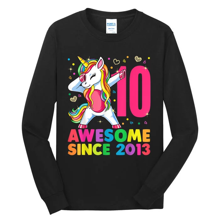 10 Year Old Unicorn Dabbing 10th Birthday Girl Unicorn Party Tall Long Sleeve T-Shirt