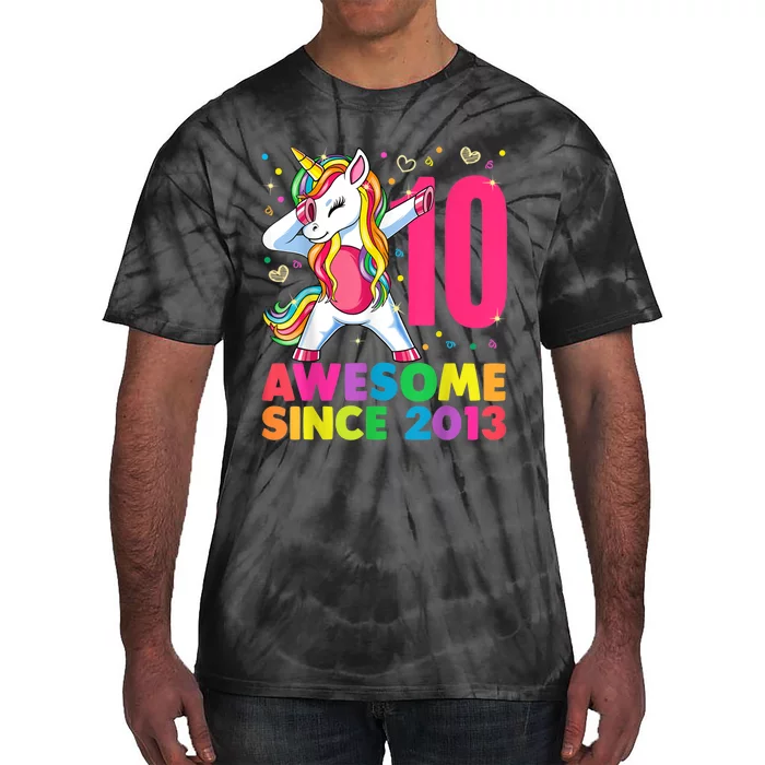 10 Year Old Unicorn Dabbing 10th Birthday Girl Unicorn Party Tie-Dye T-Shirt