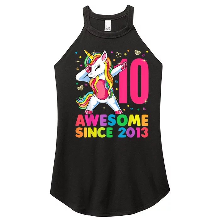 10 Year Old Unicorn Dabbing 10th Birthday Girl Unicorn Party Women’s Perfect Tri Rocker Tank