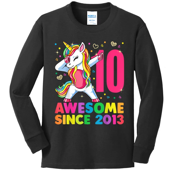 10 Year Old Unicorn Dabbing 10th Birthday Girl Unicorn Party Kids Long Sleeve Shirt