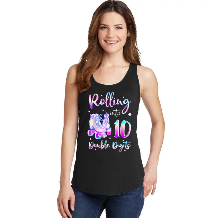 10 Years Old Birthday Girl Rolling Into 10th Double Digits Ladies Essential Tank