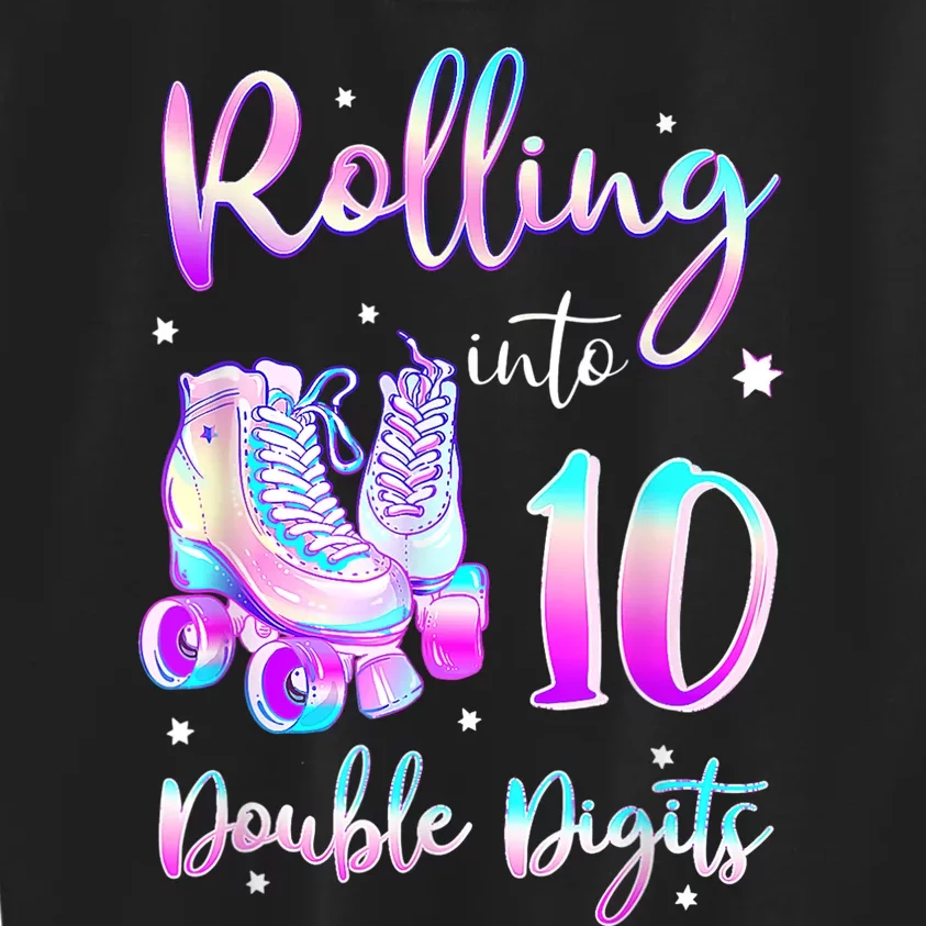 10 Years Old Birthday Girl Rolling Into 10th Double Digits Kids Sweatshirt