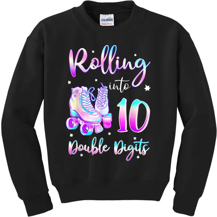 10 Years Old Birthday Girl Rolling Into 10th Double Digits Kids Sweatshirt