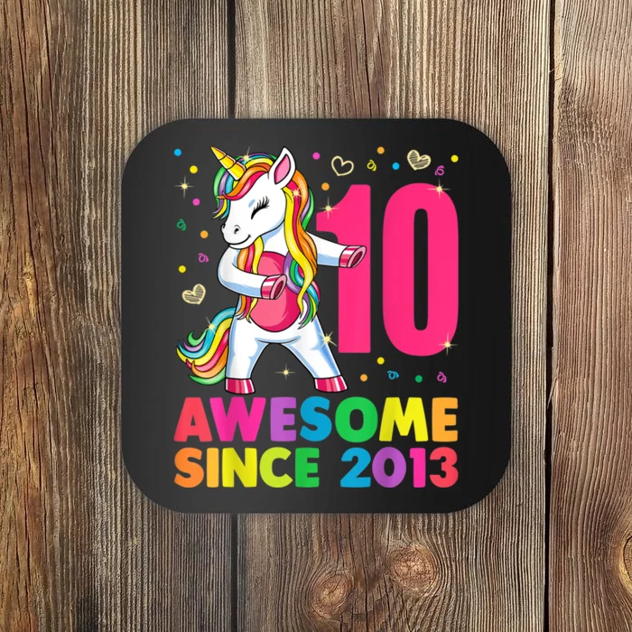 10 Years Old Unicorn Flossing 10th Birthday Girl Party Coaster