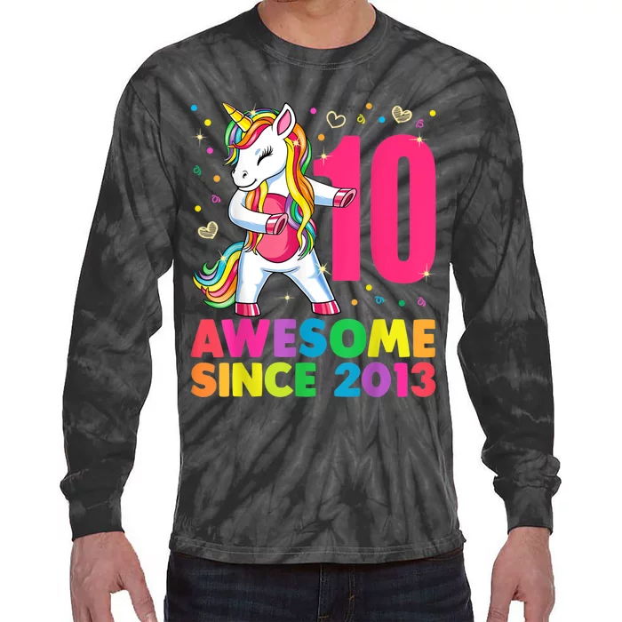 10 Years Old Unicorn Flossing 10th Birthday Girl Party Tie-Dye Long Sleeve Shirt