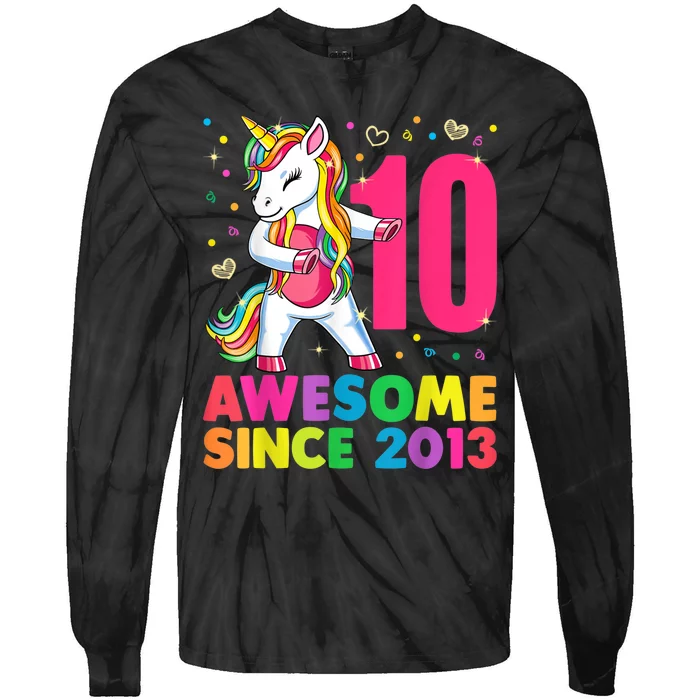 10 Years Old Unicorn Flossing 10th Birthday Girl Party Tie-Dye Long Sleeve Shirt