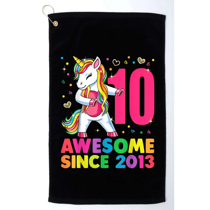 10 Years Old Unicorn Flossing 10th Birthday Girl Party Platinum Collection Golf Towel