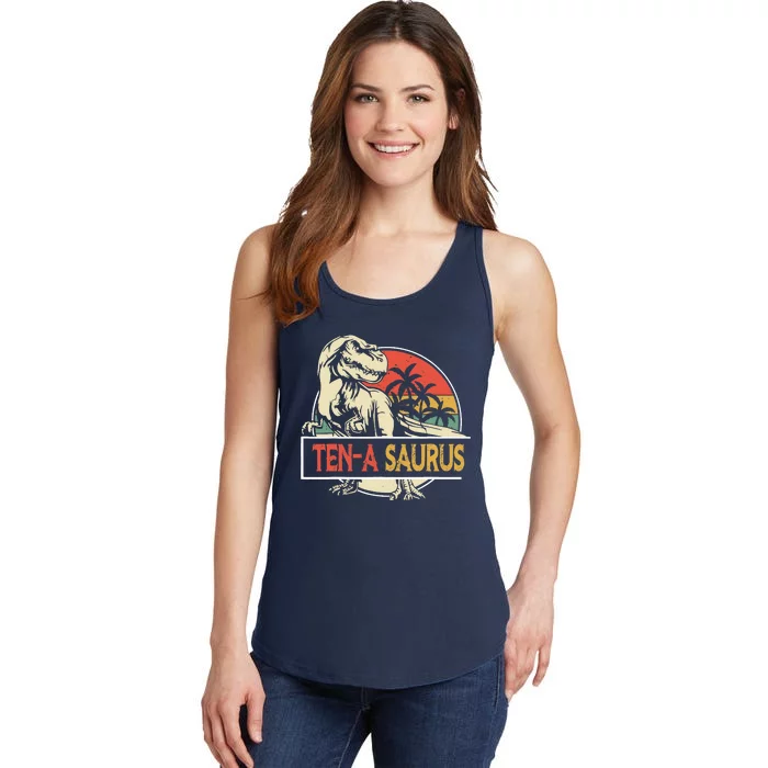 10 Year Old Dinosaur Birthday 10 Th T Rex Dino 10 Saurus Ladies Essential Tank