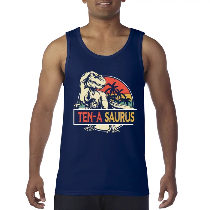 10 Year Old Dinosaur Birthday 10 Th T Rex Dino 10 Saurus Tank Top