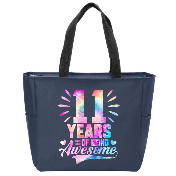 11 Years Old 11th Birthday Tie Dye Being Awesome Zip Tote Bag