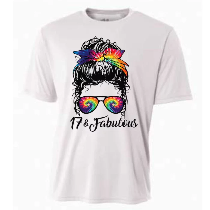 17 Years Old Fabulous Messy Bun Tie Dye 17th Birthday Cooling Performance Crew T-Shirt