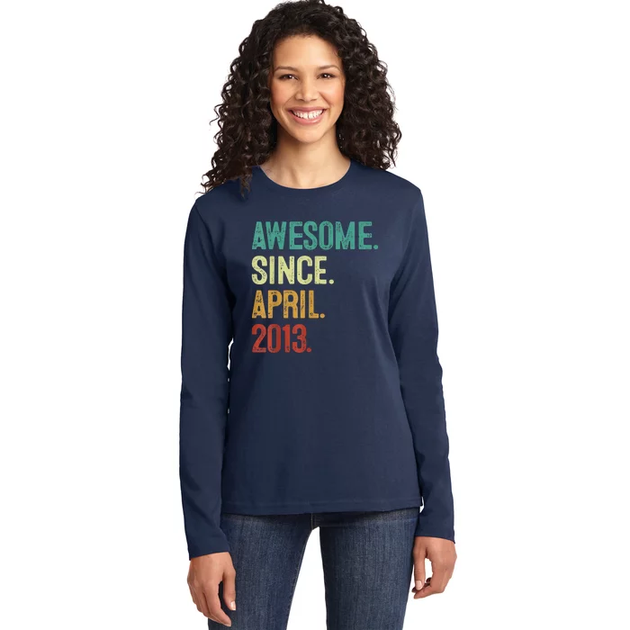 10 Years Old Awesome Since April 2013 10th Birthday Ladies Long Sleeve Shirt