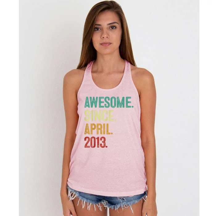 10 Years Old Awesome Since April 2013 10th Birthday Women's Knotted Racerback Tank