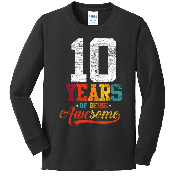 10 Years Of Being Awesome Gifts 10 Years Old 10th Birthday Kids Long Sleeve Shirt