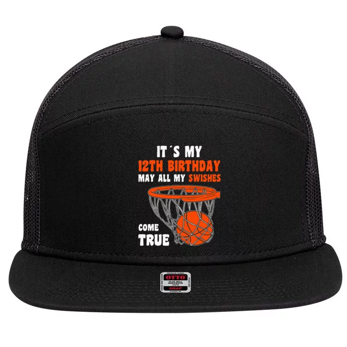 12 Year Old Happy 12th Birthday Basketball 12th Birthday 7 Panel Mesh Trucker Snapback Hat