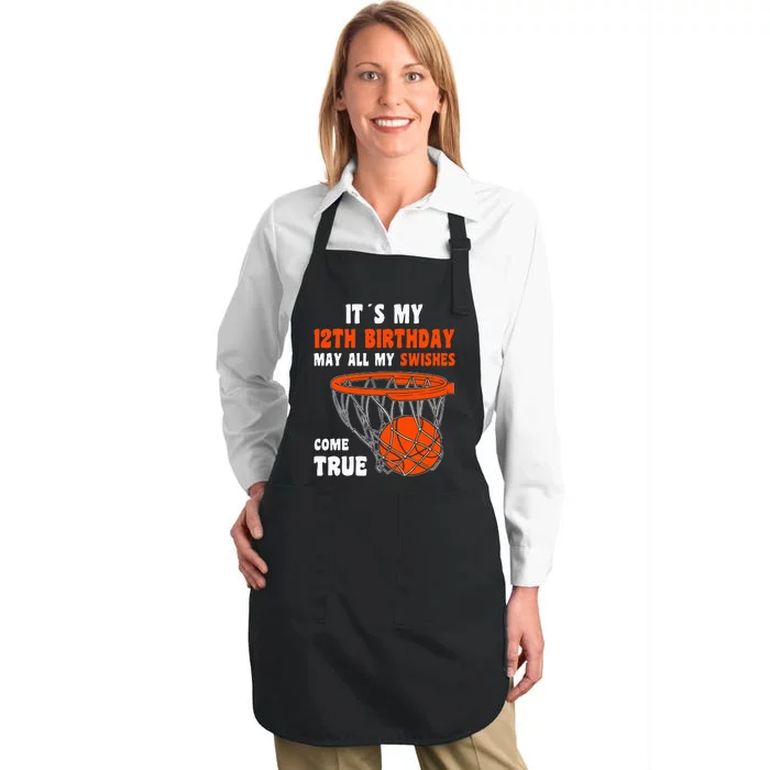 12 Year Old Happy 12th Birthday Basketball 12th Birthday Full-Length Apron With Pocket