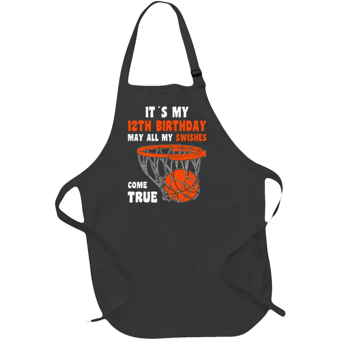 12 Year Old Happy 12th Birthday Basketball 12th Birthday Full-Length Apron With Pocket