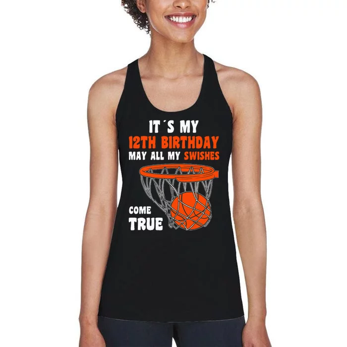 12 Year Old Happy 12th Birthday Basketball 12th Birthday Women's Racerback Tank