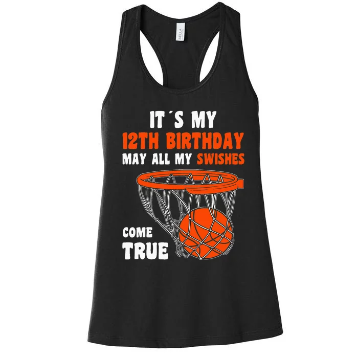 12 Year Old Happy 12th Birthday Basketball 12th Birthday Women's Racerback Tank