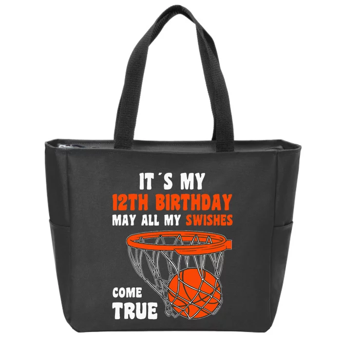 12 Year Old Happy 12th Birthday Basketball 12th Birthday Zip Tote Bag