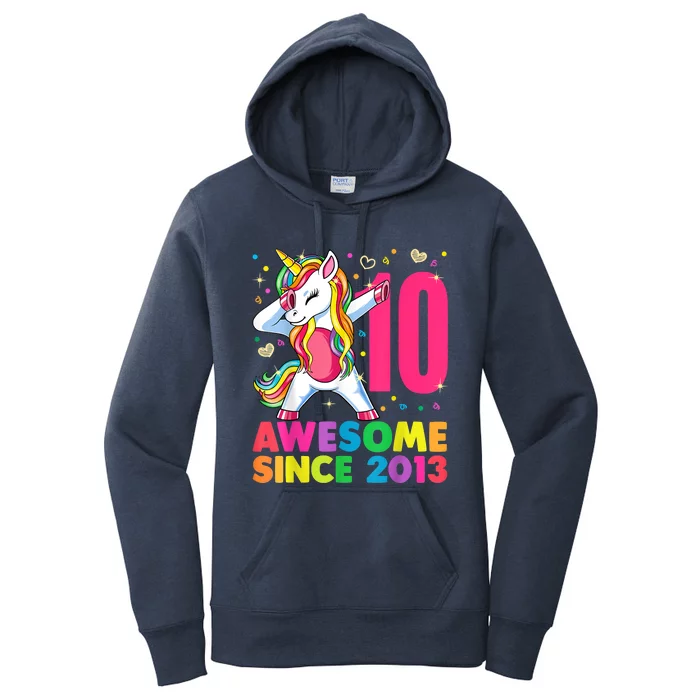 10 Year Old Unicorn Dabbing 10th Birthday Girl Unicorn Party Women's Pullover Hoodie