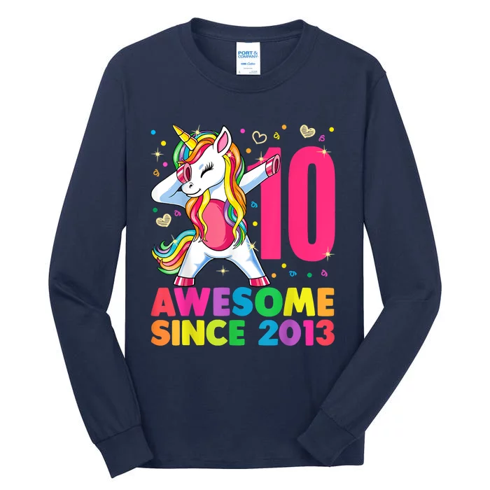 10 Year Old Unicorn Dabbing 10th Birthday Girl Unicorn Party Tall Long Sleeve T-Shirt