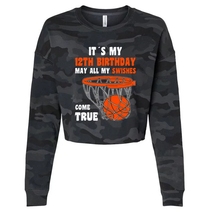 12 Year Old Happy 12th Birthday Basketball 12th Birthday Cropped Pullover Crew