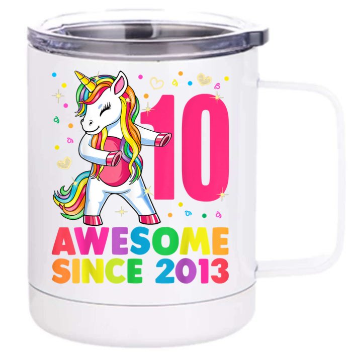 10 Years Old Unicorn Flossing 10th Birthday Girl Party Front & Back 12oz Stainless Steel Tumbler Cup