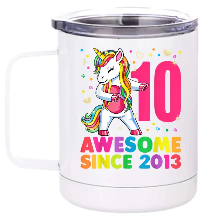 10 Years Old Unicorn Flossing 10th Birthday Girl Party Front & Back 12oz Stainless Steel Tumbler Cup