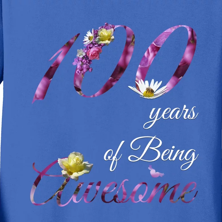 100 Year Old Gift Awesome Floral 1923 100th Birthday Gift Kids Long Sleeve Shirt