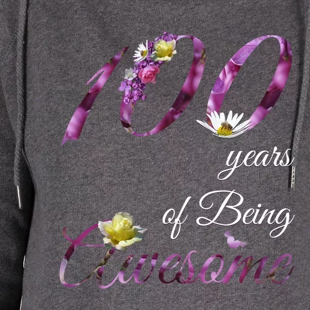 100 Year Old Gift Awesome Floral 1923 100th Birthday Gift Womens Funnel Neck Pullover Hood