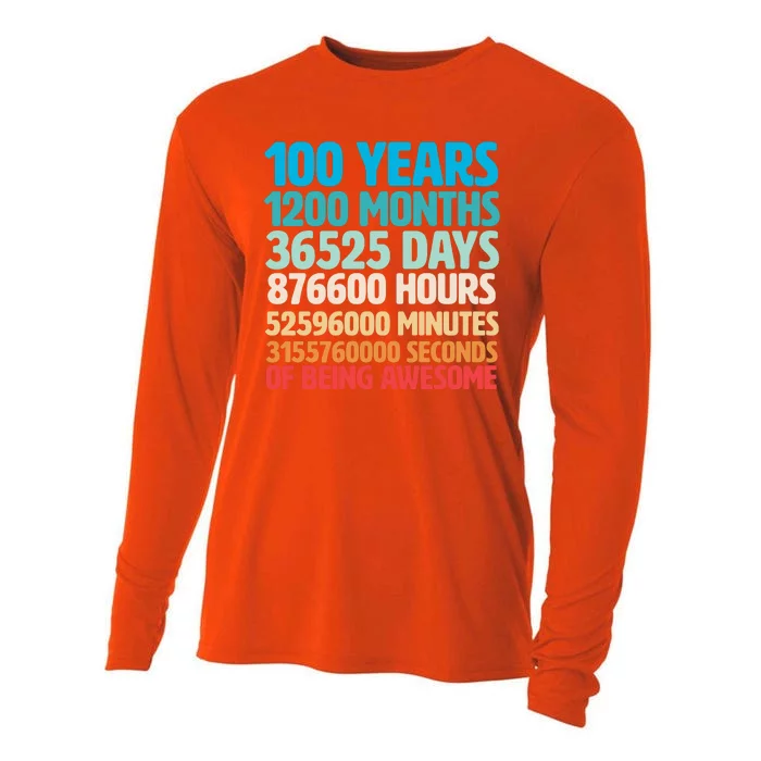 100 Years Of Being Awesome 100th Birthday Time Breakdown Cooling Performance Long Sleeve Crew