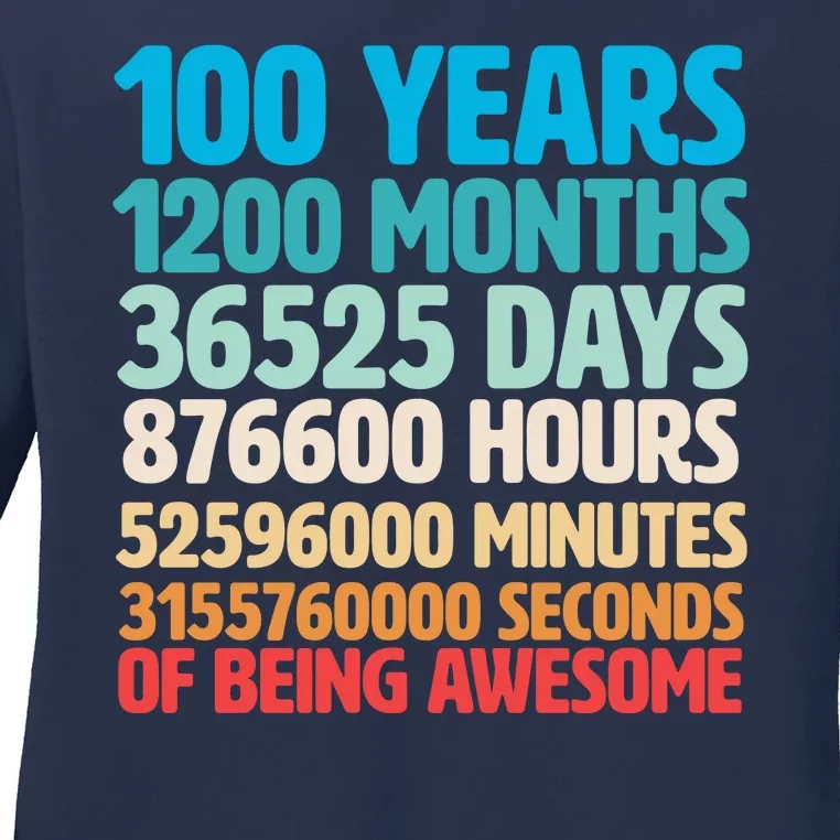 100 Years Of Being Awesome 100th Birthday Time Breakdown Ladies Long Sleeve Shirt