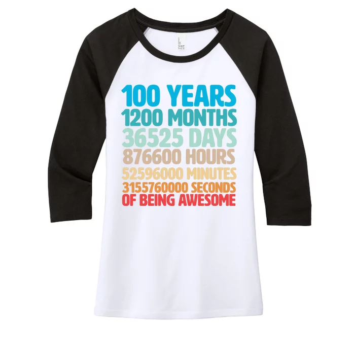 100 Years Of Being Awesome 100th Birthday Time Breakdown Women's Tri-Blend 3/4-Sleeve Raglan Shirt