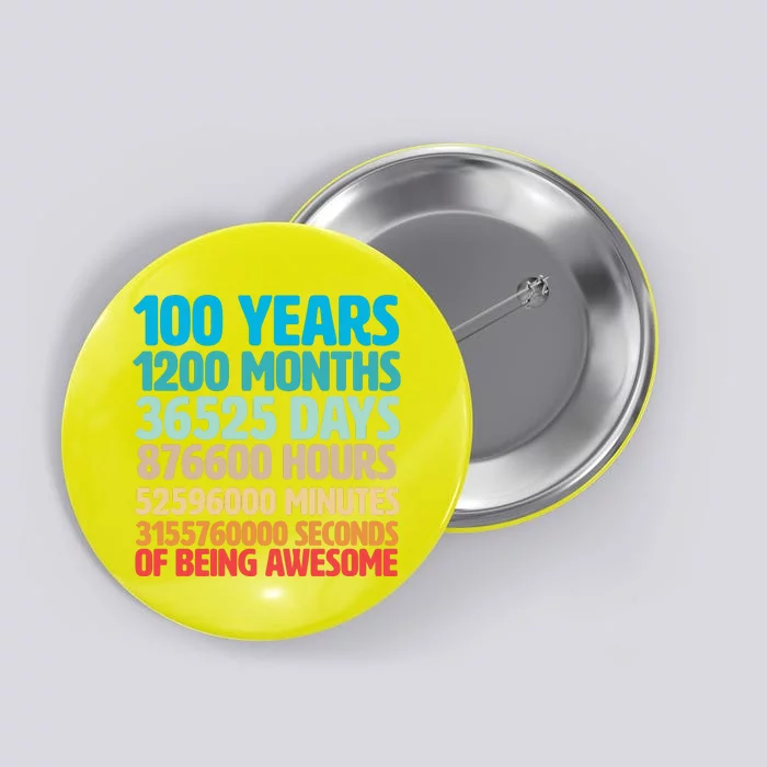 100 Years Of Being Awesome 100th Birthday Time Breakdown Button