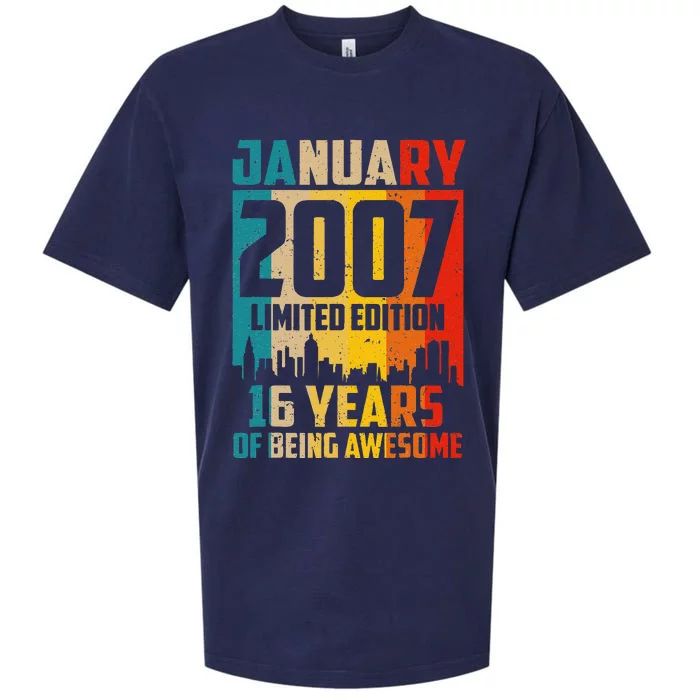 16 Years Old Gifts Vintage January 2007 16th Birthday Sueded Cloud Jersey T-Shirt