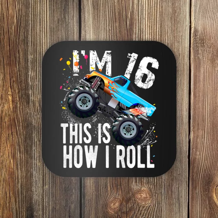 16 Year Old Gift Cool 16th Birthday Boy Gift For Monster Truck Car Lovers Coaster