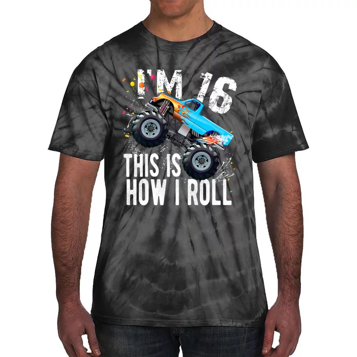 16 Year Old Gift Cool 16th Birthday Boy Gift For Monster Truck Car Lovers Tie-Dye T-Shirt