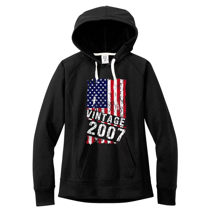 16 Years Old Vintage 2007 American Flag 16th Birthday Gift Women's Fleece Hoodie