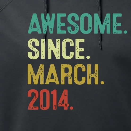 10 Year Old Awesome Since March 2014 10th Birthday Performance Fleece Hoodie