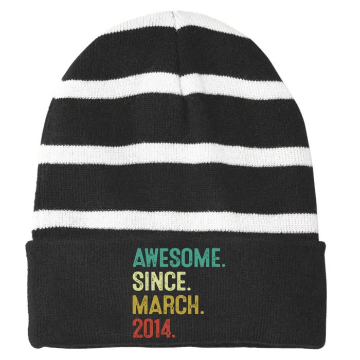 10 Year Old Awesome Since March 2014 10th Birthday Striped Beanie with Solid Band